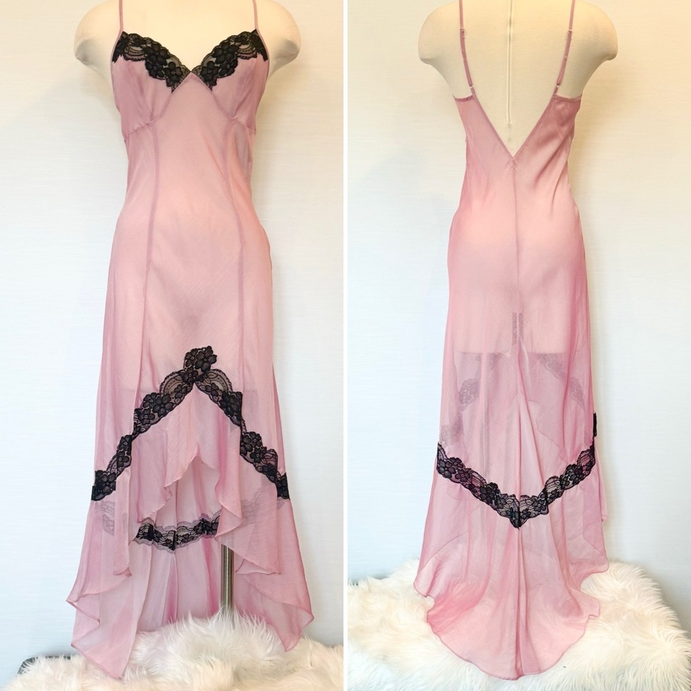🌺SOLD🌺 Y2K Frederick’s of Hollywood Sheer Chiffon Lace Maxi Gown Slip Dress - Picture 1 of 9